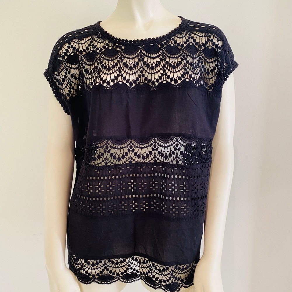 $278 Joie Women's Black Sigrid Crochet Top (S)